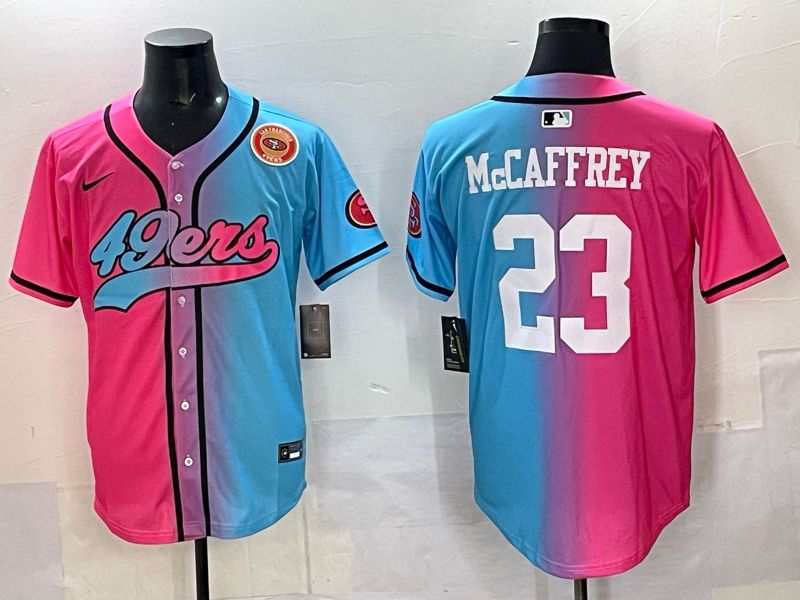 Men 2025 San Francisco 49ers #23 Mccaffrey Blue pink Nike Limited NFL Jersey style 012